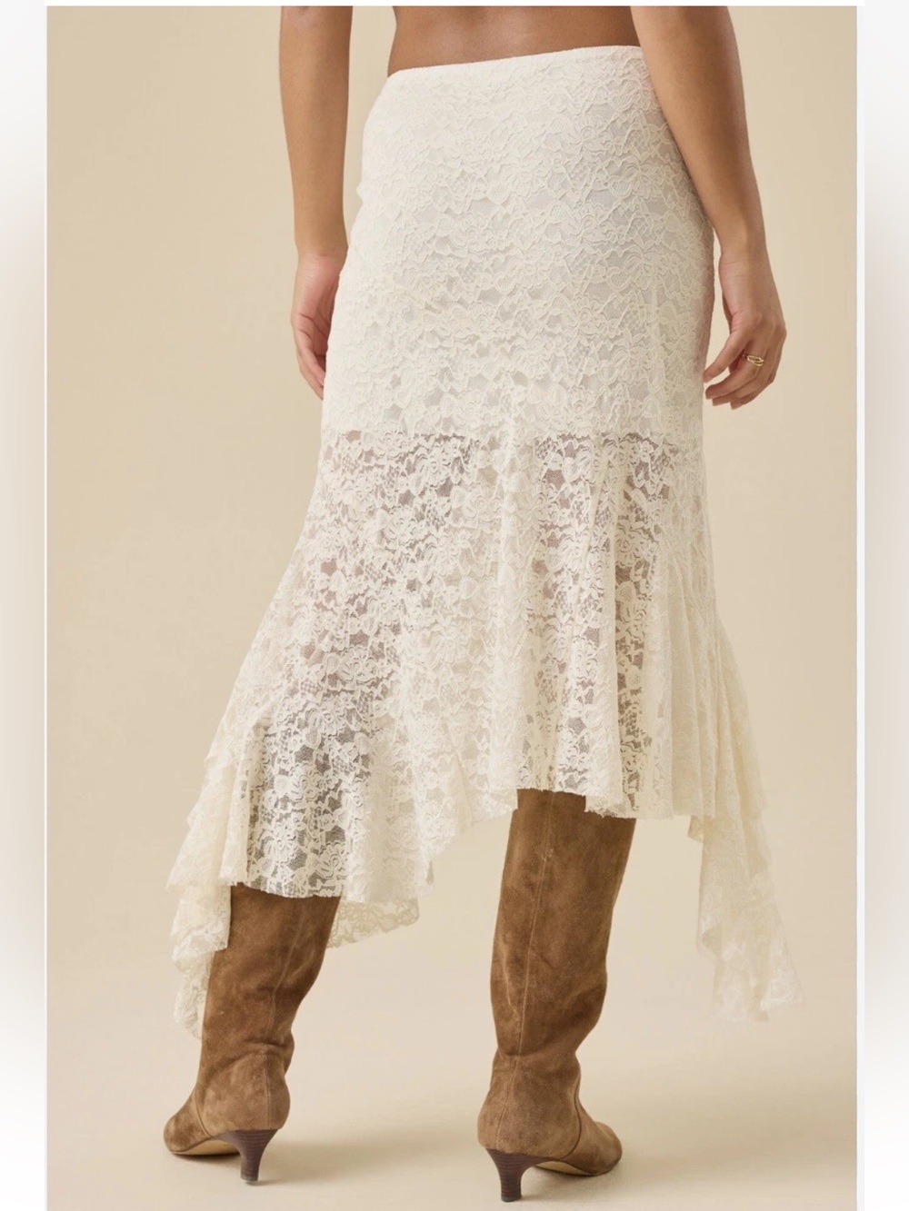 Altar’d State Faith Midi Tiered Asymmetric Lined Lace Ivory Skirt NWT Size L - Picture 3 of 10